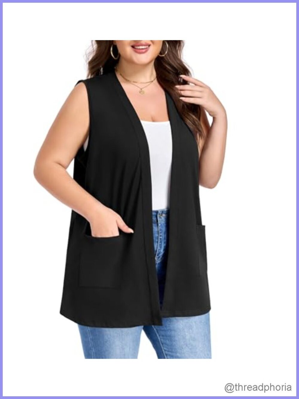 Plus Size Sleeveless Knit Cardigan Vest Lightweight Open Front Women's